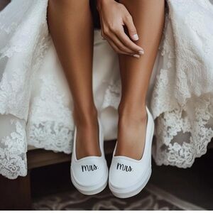 Chic Bridal Slip-On Shoes with 'Mrs.' Embroidery